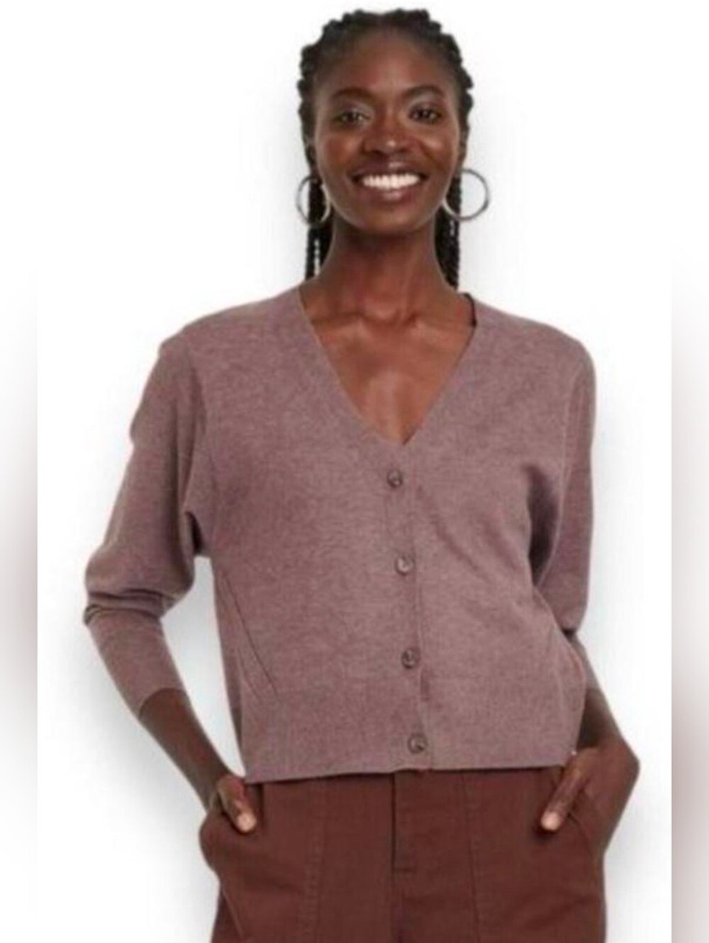 Zara Cropped Lilac V-Neck Button Cardigan